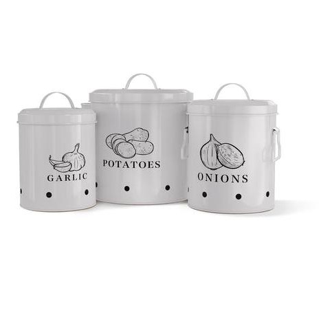 Kook Potato, Onion & Garlic Kitchen Storage Canisters, Set of 3, Grey