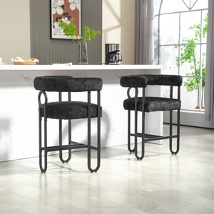 Height Bar Stools Set Of 2,Boasting Curved Wishbone Frame Streamlined Silhouette Armrest Counter Stool with Three Legs-Cuddlewood - 1 of 4