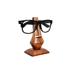 Store Indya Handcrafted Rosewood Wooden Spectacle Holder/Wooden Sunglasses Holder (Quirky Nose-Brown-Golden) - 1 of 2