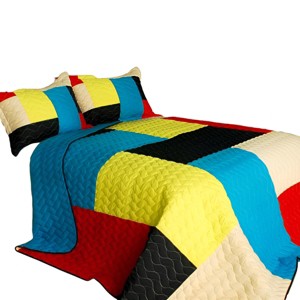 Slickblue Handmade Patchwork Quilt Set with Shams, 100% TC Fabric, Vermicelli Quilted, Multicolor 1/2, 3 Piece - 1 of 4