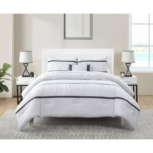 8pc Queen Trisha Comforter Set White - VCNY: Microfiber Bedding Ensemble, Hypoallergenic, Modern Style - 1 of 4