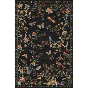 Fulvari Vintage Floral Area Rug, Machine Washable Botanical Bird Rug ...