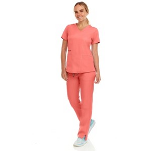 MediChic Women's V-Neck Scrub Set Straight Leg Six Pocket Cargo Scrub Pants with 4-Way Stretch Scrubs Sets - 1 of 4