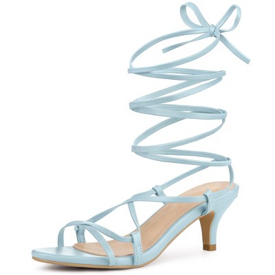Allegra K Women's Faux Leather Open Toe Strappy Lace Up Kitten Heels Sandals