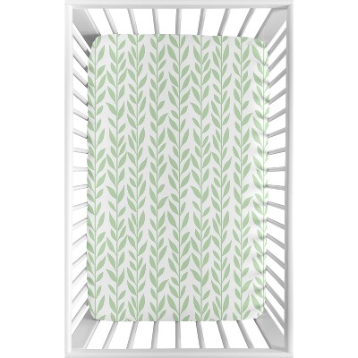 Image of Sweet Jojo Designs Girl Baby Fitted Mini Crib Sheet Sunflower Green and White