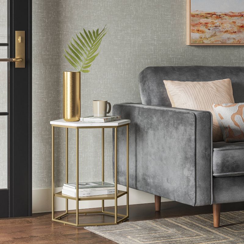 Geometric Luxe Hex Accent Table Brushed Brass Finish - Threshold&#8482;, 3 of 8