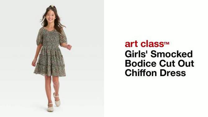 Girls' Smocked Bodice Cut Out Chiffon Dress - art class™, 2 of 7, play video