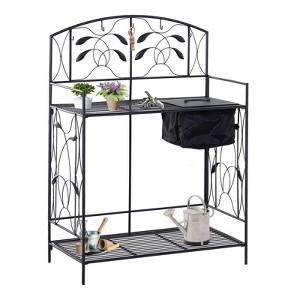 Outsunny Folding Potting Bench Table, Metal Garden Workstation, Work Bench with Build-In Bag with Cover, Hanging Hooks & Storage Shelf - 1 of 4