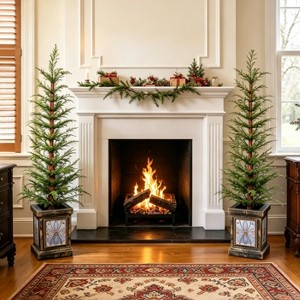 2pcs 4ft Artificial Christmas Tree Set Xmas Tree with Accent Pots, Green