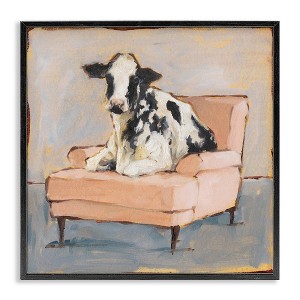 Stupell Industries Baby Cow on Pink Couch Framed Giclee Art - 1 of 4