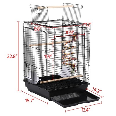 Black Steel Open Top Travel Bird Cage with Play Area