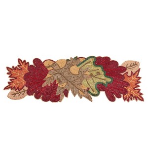Saro Lifestyle Table Runner With Beaded Fall Leaves Design, Multicolored, 13" x 36" - 1 of 3