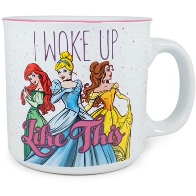 Silver Buffalo Disney Princess "I Woke Up Like This" Ceramic Camper Mug | Holds 20 Ounces