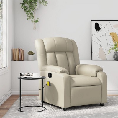 vidaXL Cream Faux Leather Massage Recliner Chair - Manual Tilt, Vibration, Pocket Storage, Solid Wood/Metal Frame