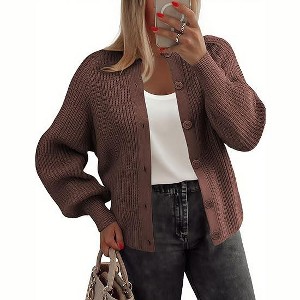 Zeagoo 2025 Cardigan Sweaters for Women Long Sleeve Chunky Knit Cardigan Crew Neck Button Down Fall Fashion Clothes - 1 of 4