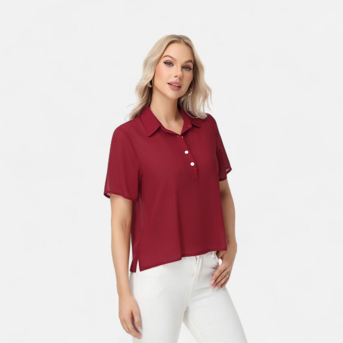 Anna-Kaci Women's Short Sleeve Collared Blouse with Button Placket and Relaxed Fit Design - thumbnail 10