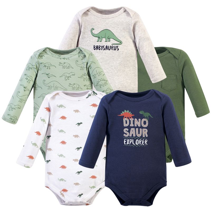 Hudson Baby Infant Boy Cotton Long-Sleeve Bodysuits 5pk, Dinosaur Explorer, 1 of 4