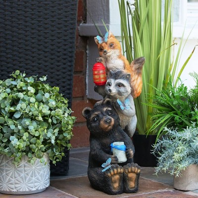 19" Multicolor Polyresin Solar Animal Friends Statue with LED Lights