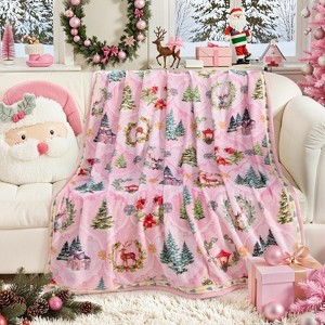 Lomsoe Christmas Tree Blanket Flannel Holiday Blanket Xmas Deer Throw Blanket for Couch Bed Living Room, Christmas Reindeer Red. - 1 of 4