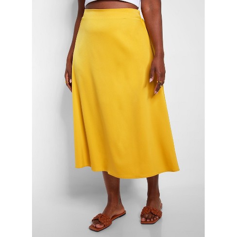 Women's Essential Satin Shift Skirt - Yellow - Medium