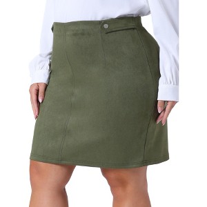 Agnes Orinda Women's Plus Size Faux Suede Side Buttons Bodycon Skirt - 1 of 4