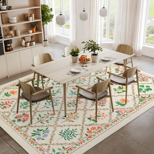 2x6 FT Modern Washable Area Rug for Living Room, Floral Trellis Carpet Rug with Non Slip Backing, Low Pile Stain Resistant Floor Rug for Dorm, - 1 of 4