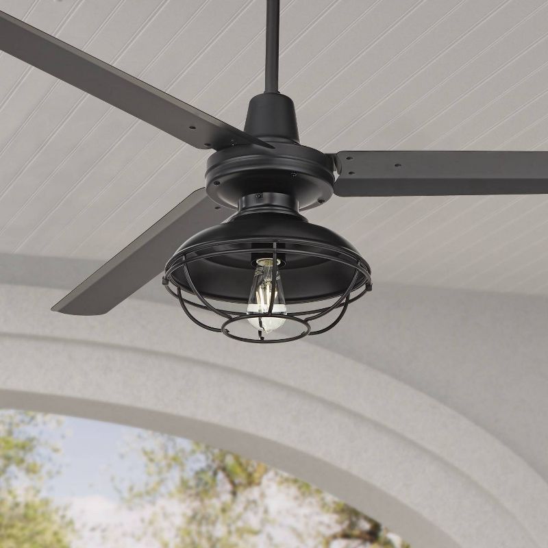 60" Casa Vieja Turbina Industrial Modern Indoor Outdoor Ceiling Fan with LED Light Remote Control Matte Black Caged Damp Rated for Patio Exterior, 2 of 10