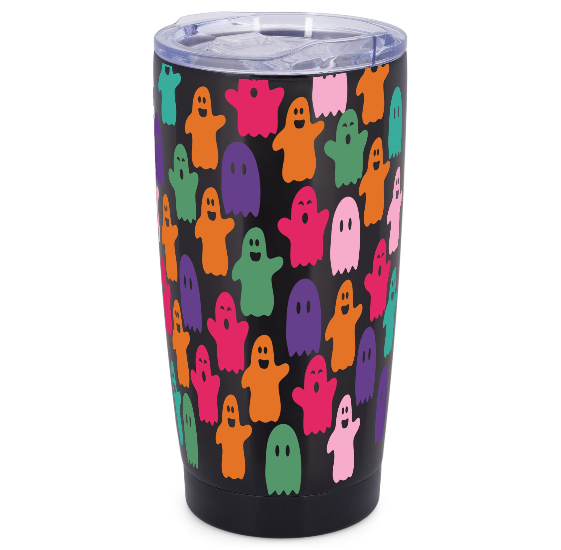 Elanze Designs Little Monsters Ghosts Halloween Wrap-Around Design 20 Ounce Stainless Steel On-The-Go Coffee Mug, Thermal Travel Tumbler with Leak
