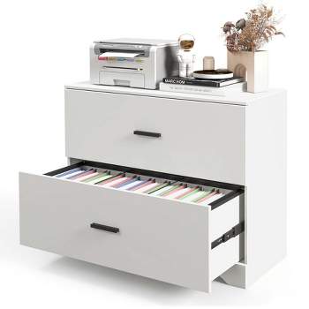 Costway 2-Drawer Wood Lateral File Cabinet with Adjustable Bars for Home Office White/Walnut