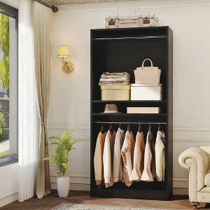 Besiost 36" Wooden Closet Organizer with Adjustable Shelves, Freestanding Wardrobe with Hanging Rails - 1 of 4