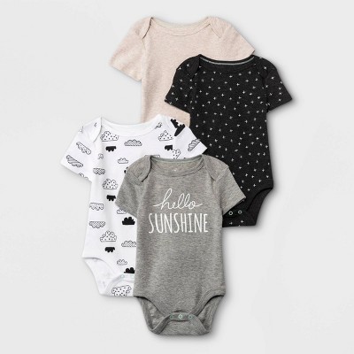 Baby 4pk Short Sleeve Bodysuit - Cloud Island™ Black/White Newborn