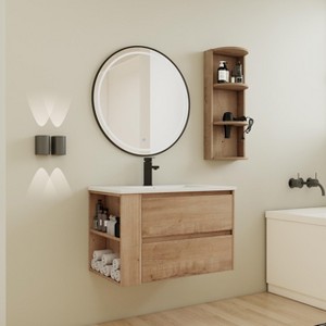 Akoasm 30 Inch Wall Bathroom Storage Vanity Cabinet Rack With Soft Close Doors(WITH SINK)-Oak - 1 of 4