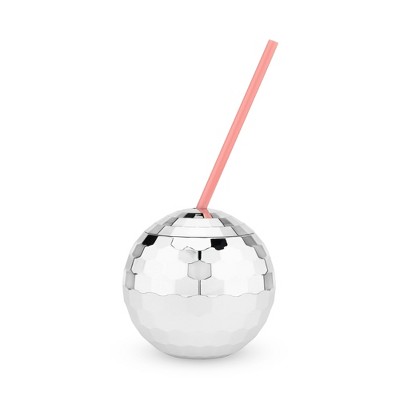 Pink Disco Ball Ball Cup with Straw