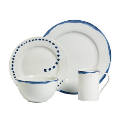 Isla White and Blue Porcelain 16-Piece Dinnerware Set