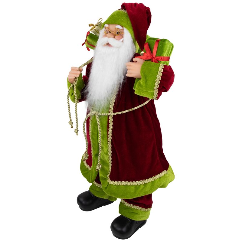 Northlight 24" Red and Green Santa with Present and Gift Bag Christmas Figure, 3 of 6