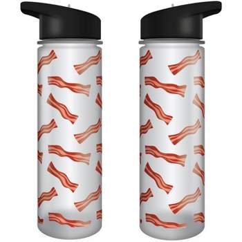 Bacon All Over Pattern 24 Oz Transparent Plastic Water Bottle With Black Lid