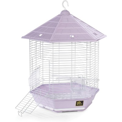 Lilac Hexagonal Steel Bird Cage with Peaked Roof