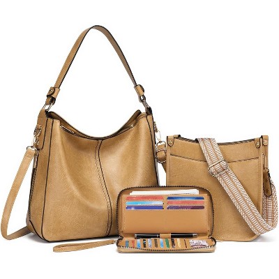 3PCS Crossbody Bags Set Large Leather Purse Shoulder Handbags with Wallet Adjustable Straps