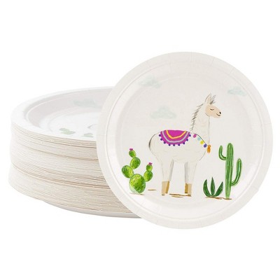 Blue Panda Disposable Plates - 80-Count Paper Plates, Llama Party Supplies, Kids Birthdays, 9 x 9 inches