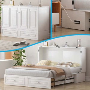 Mjkone Multifunctional Murphy Bed Cabinet Queen Size with USB Charging Station,Drawers & Tri-Folding Mattress - 1 of 4