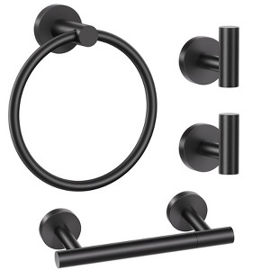 Itopfox 4 Piece Black Bathroom Hardware Set Stainless Steel Wall Mounted Includes Towel Ring Toilet Paper Holder 2 Hooks - 1 of 4