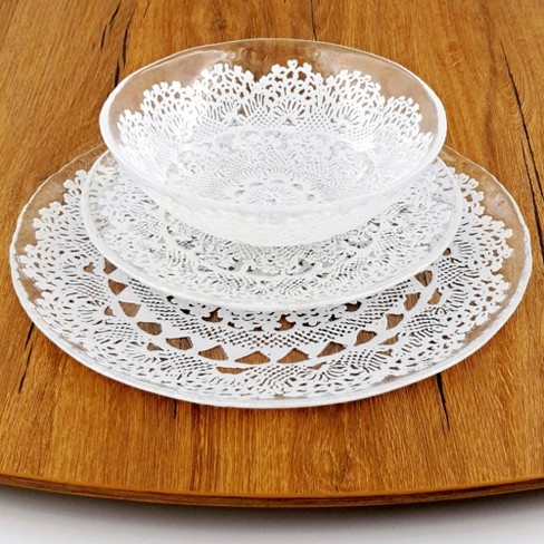 Slickblue Handmade Lace Pattern Glass Dinnerware Set - 12 or 16 Pieces in Clear - image 1 of 4