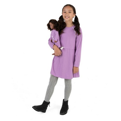 Leveret Girls and Doll Drawstring Dress Purple 6 Year