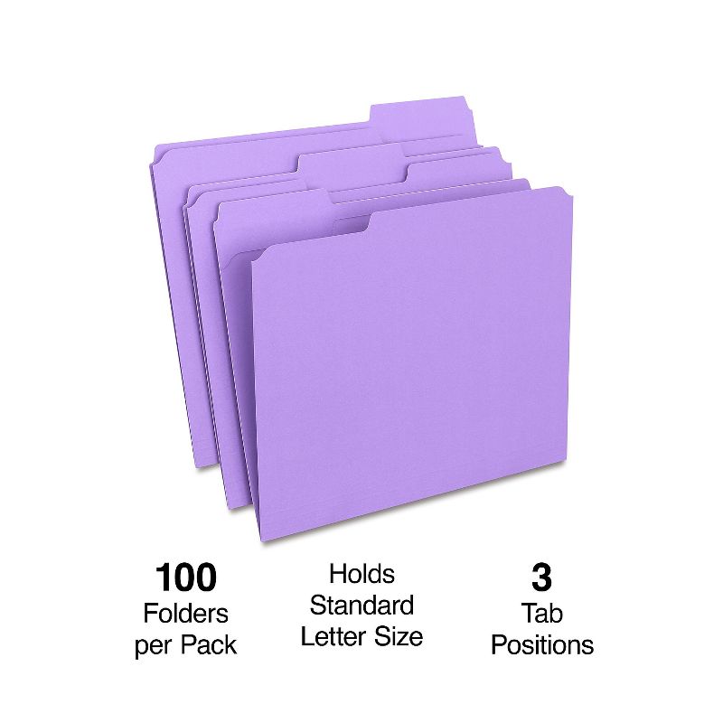 HITOUCH BUSINESS SERVICES Reinforced File Folders 1/3 Cut Letter Size Purple 100/Box TR508945/508945, 2 of 5