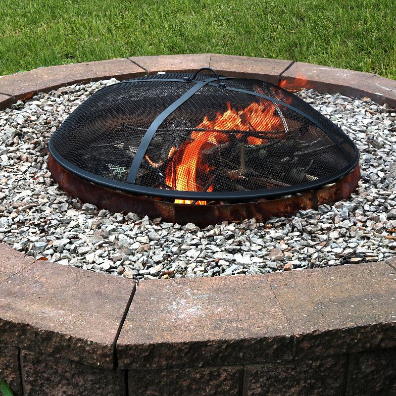 Sunnydaze Outdoor Heavy-Duty Steel Mesh Round Camp Fire Pit Spark Screen Lid with Handle - Black, 3 of 8