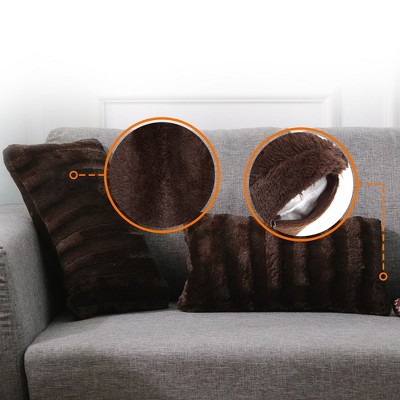 Chocolate Faux Fur Lumbar Throw Pillow Cover