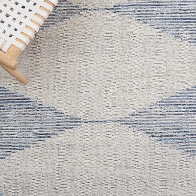Handmade Blue and Ivory Wool Cotton Kilim Area Rug