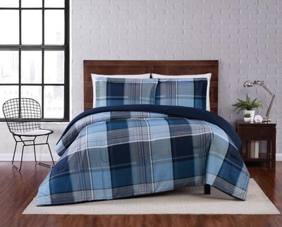 Trey Plaid Comforter Set Navy - Truly Soft : Target