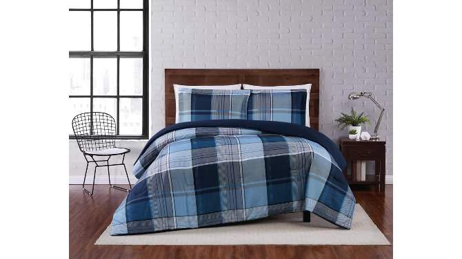 Twin XL 2pc Trey Plaid Comforter Set Navy - Truly Soft, 2 of 5, play video