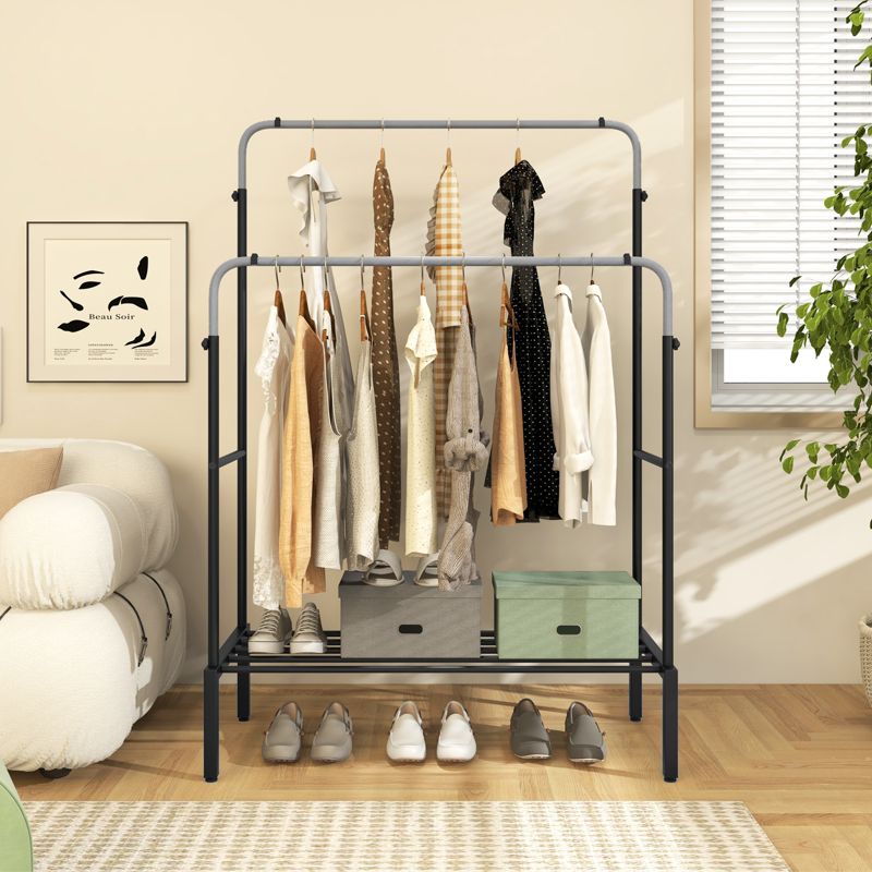 Costway Double Rods Garment Rack 2 Heights Adjustable Clothing Rack Heavy Duty Metal Frame Clothing Rack for Hanging Clothes, 3 of 10